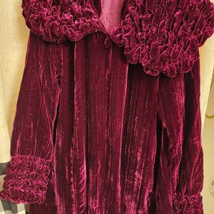 Vintage Yellow Lotus of Santa Barbara Maroon Velvet Coat Gothic Christmas S